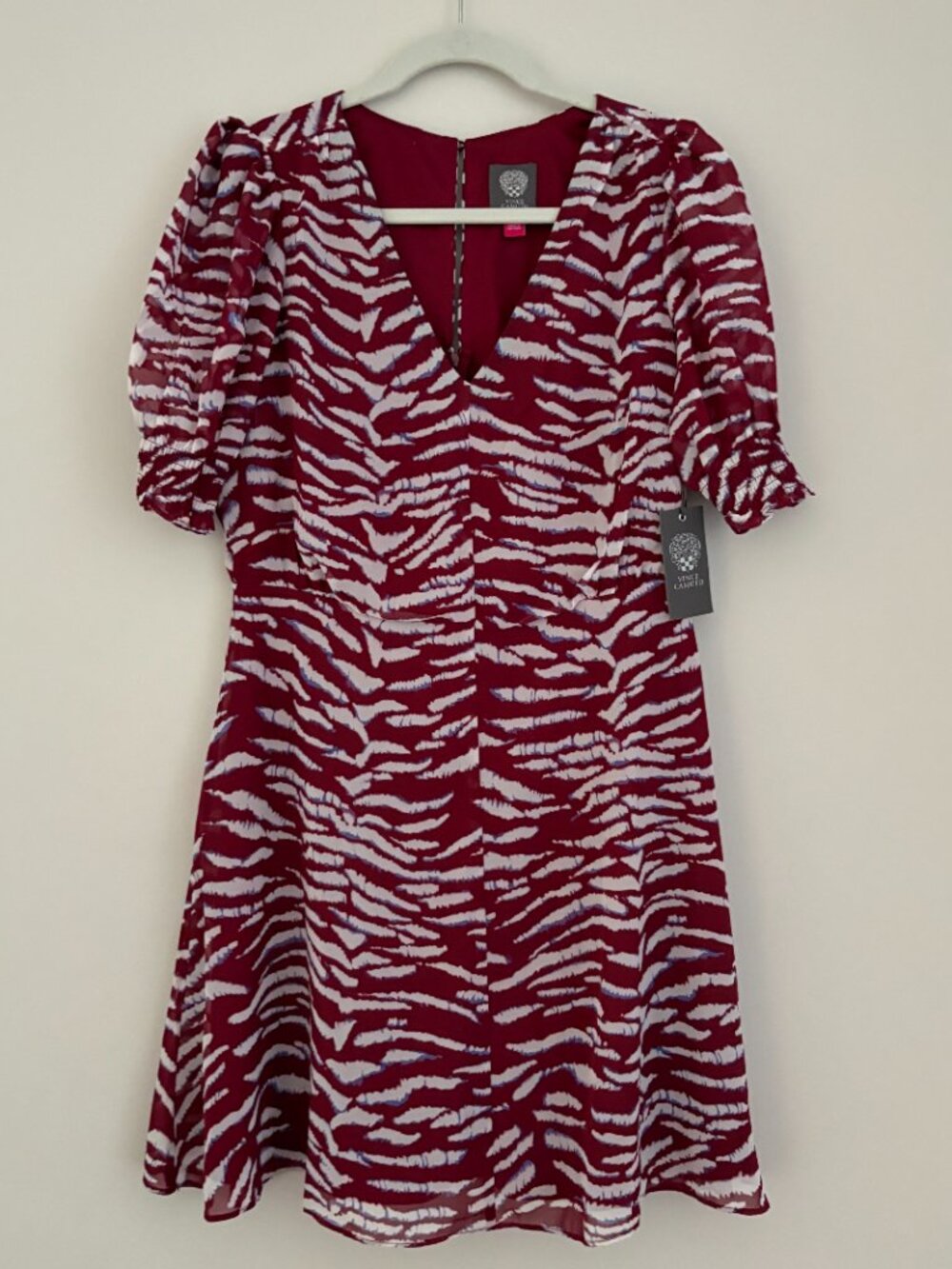 Vince Camuto Animal Printed Fit and Flare Ruched Sleeve Dress Urban Euro-Chic 8